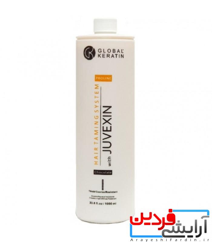 کراتین-موی-گلوبال-جووکسین-global-keratine-juvexin-حجم-1000ml کراتین شکلاتی برزیلی گلوبال 1000 میلی اورجینال Global Keratin - Image 1