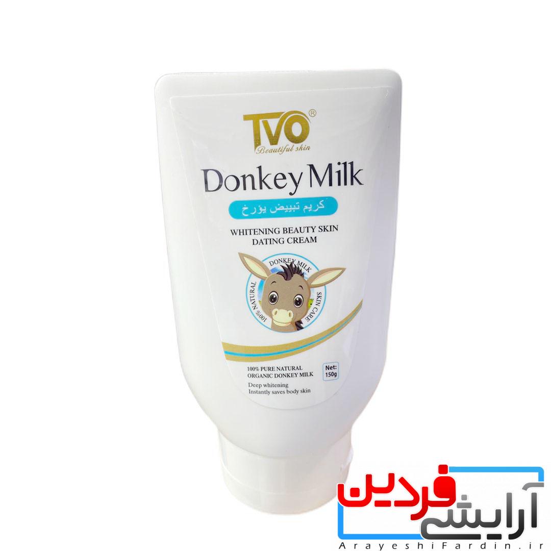کرم-روشن-کننده-و-آبرسان-پوست-شیر-الاغDonkey-milk-1 کرم سفید کننده شیر الاغ حجم 150 میلی لیتر برند TVO - Image 1